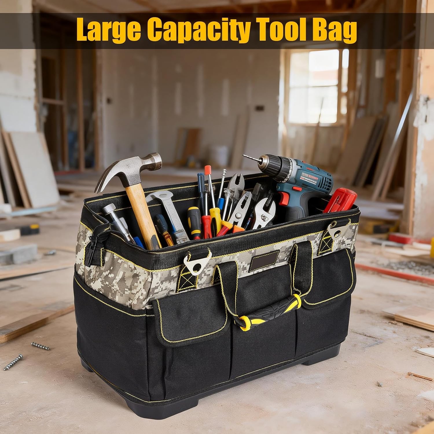 20Inch Heavy Duty Waterproof Tool Tote Wide Mouth Molded Base Shoulder Strap Bag