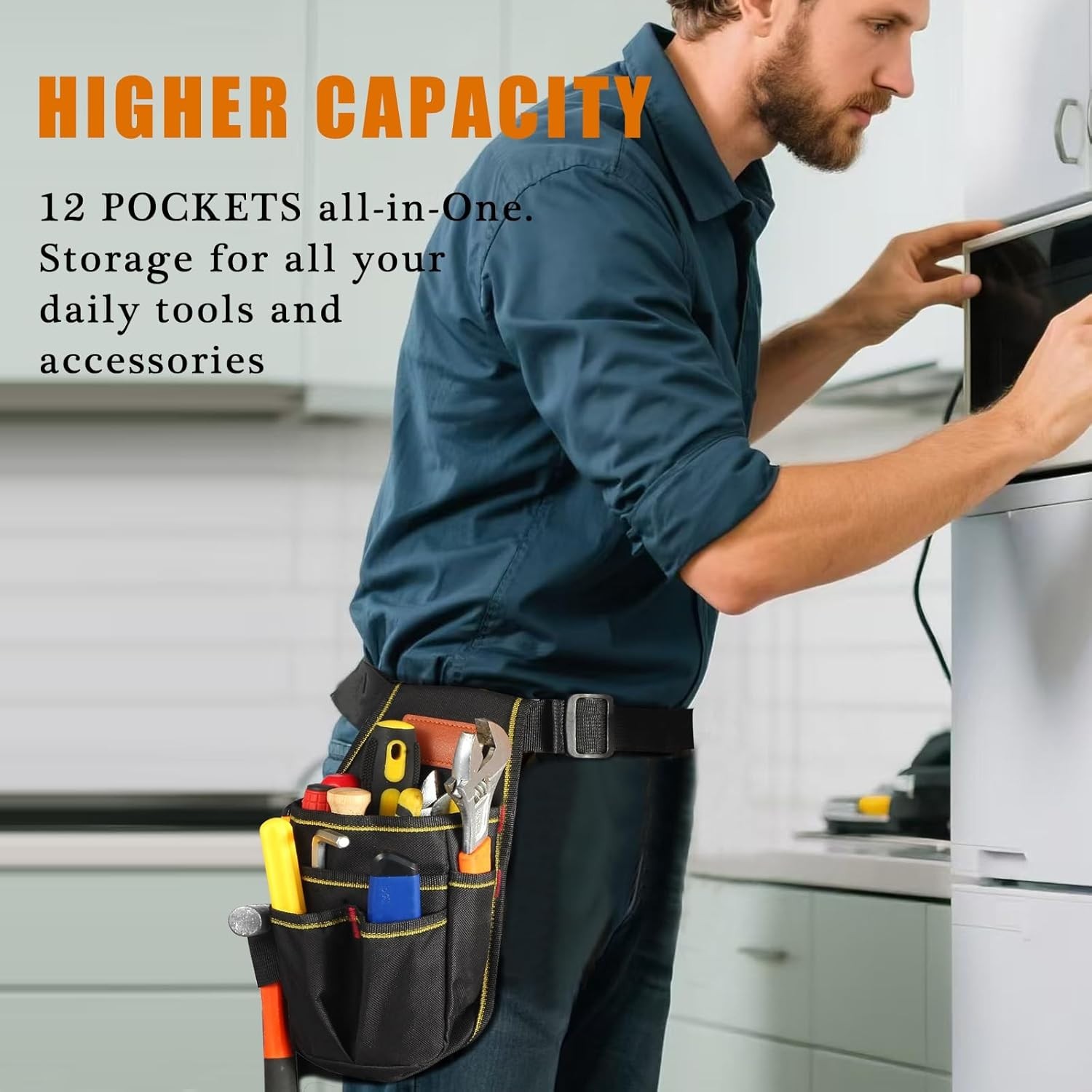 Heavy-Duty Tool Pouch with Belt – 12 Pocket Organizer for Pros (10.2in x 5.5in)