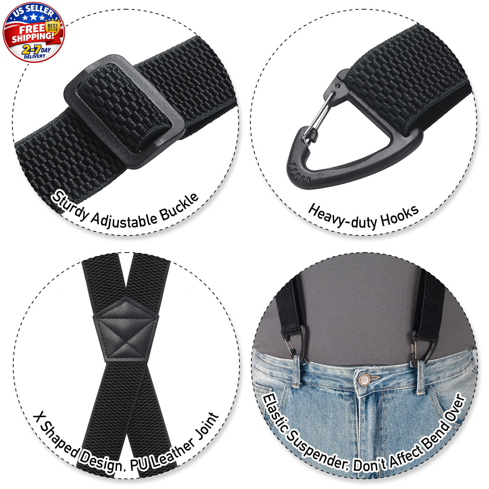 Heavy Duty X Back Suspenders for Men Women Adjustable Work Braces 1.5in