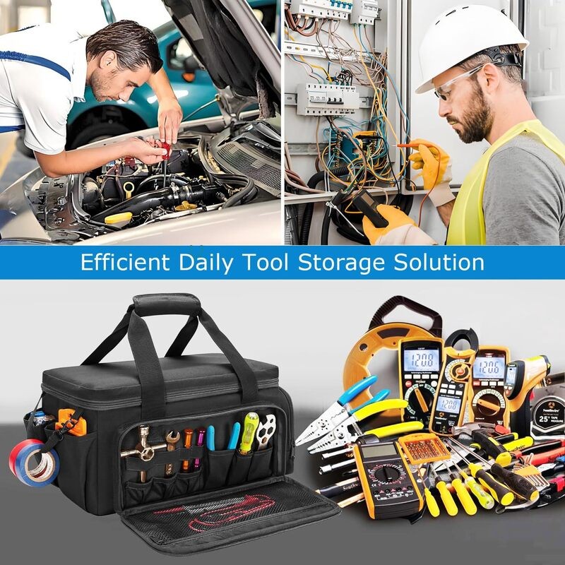 14″ Heavy-Duty Tool: 2 Bags + Non-Slip Organizer (for Electricians, Multi-Pocket
