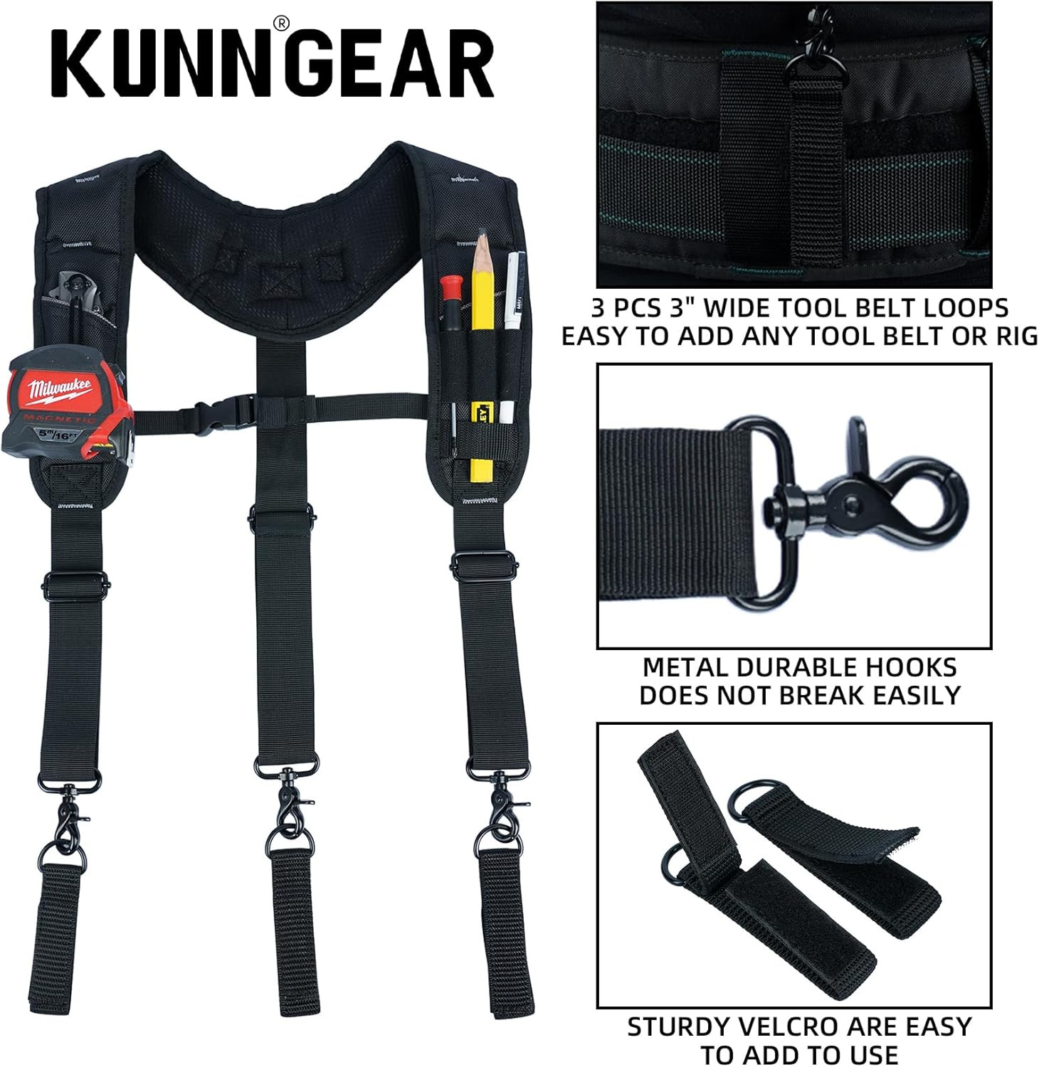 Tool Belt Suspenders,Heavy Duty 3-Points Padded Construction Work Pouch Suspende