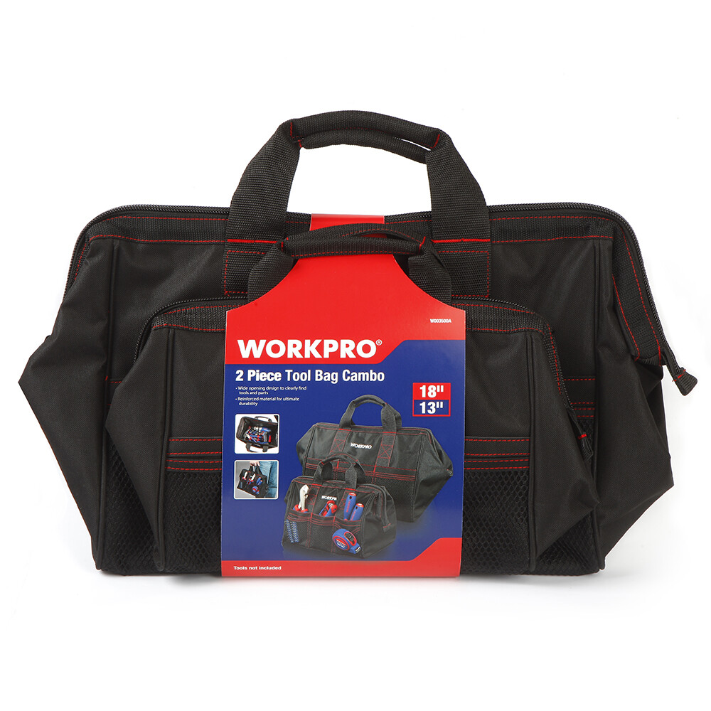 WORKPRO 2PC 13″ 18″ Tool Bag Case Heavy Duty Tote Storage Wide Mouth With Zipper