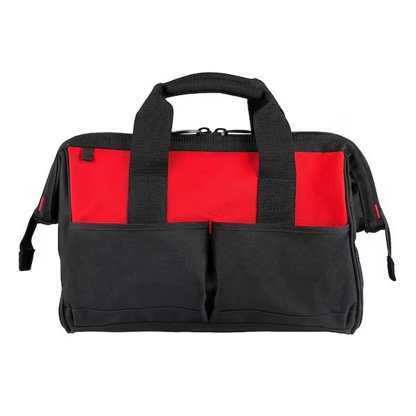 Husky 15 in. 8 Pocket Zippered Tool Bag Polyester Water-Resistant Material, Red