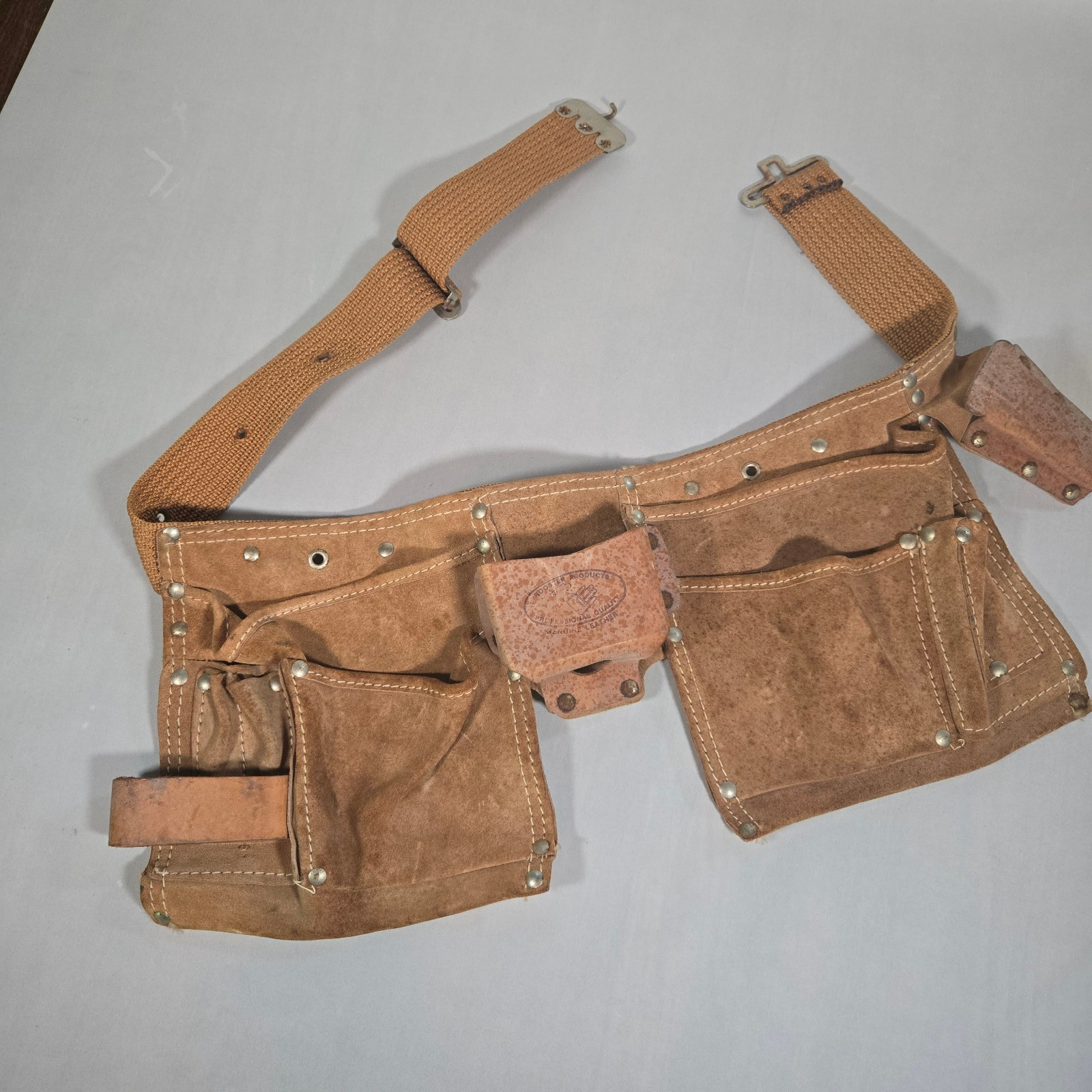 Rooster Products Suede Leather Carpenter Tool Belt | Adjustable | Multi-Pocket