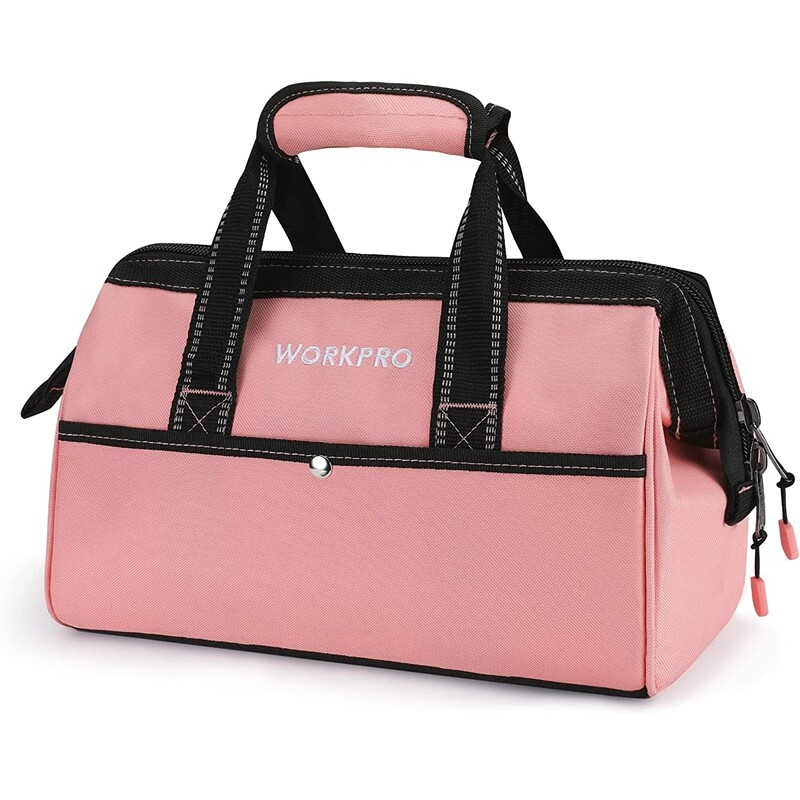 WORKPRO 13-Inch Tool Bag Wide Mouth Tool Tote Bag Tool Storage Bag Blue/Pink NEW