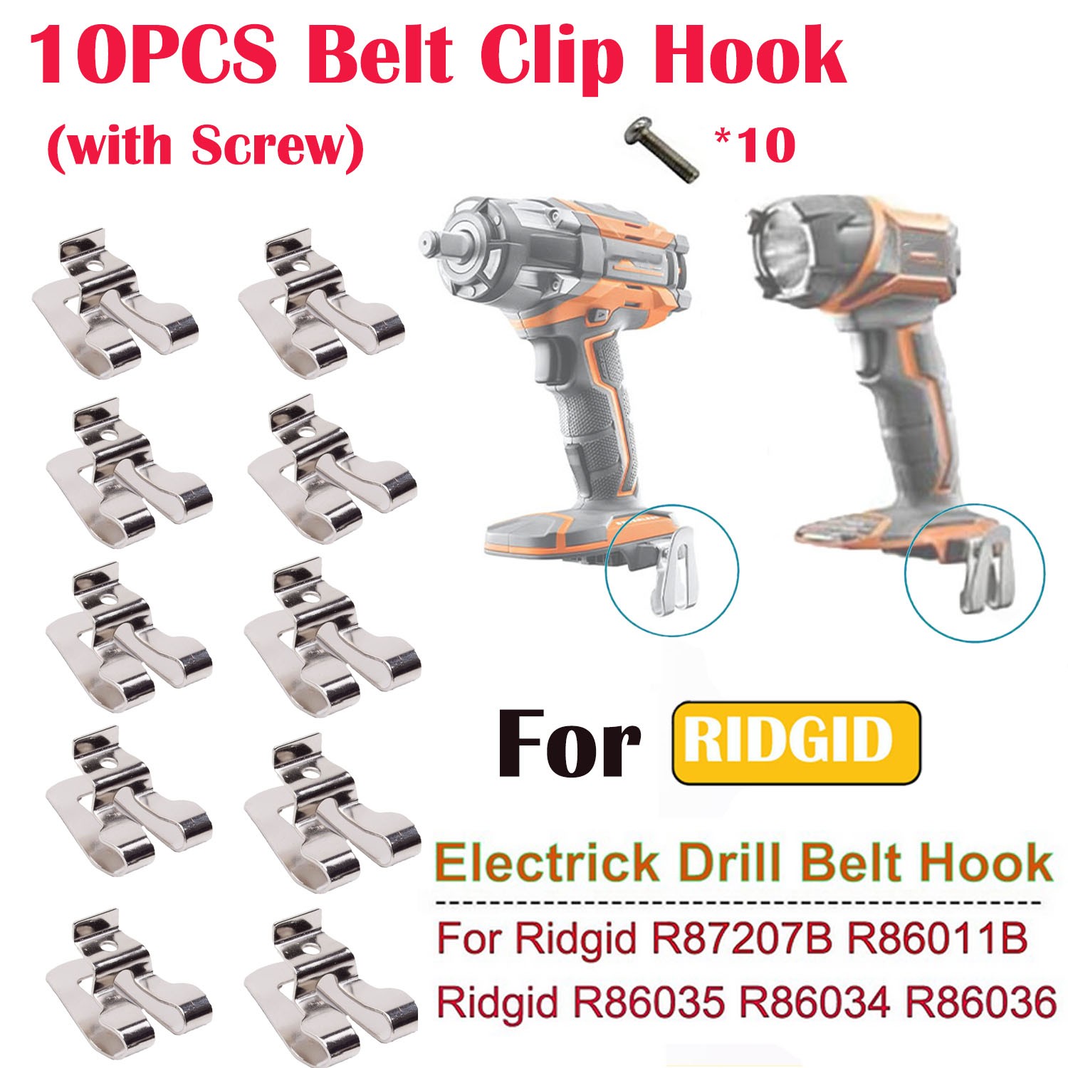 10PCS Belt Clip Hook w/Screws For Ridgid 18V R86035 R86034 R86036 R860054 Tools