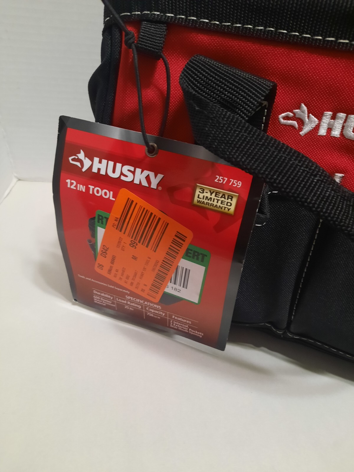 Husky Zippered Tool Bag 12 in 4 Pocket Water Resistant Polyester Standard Duty