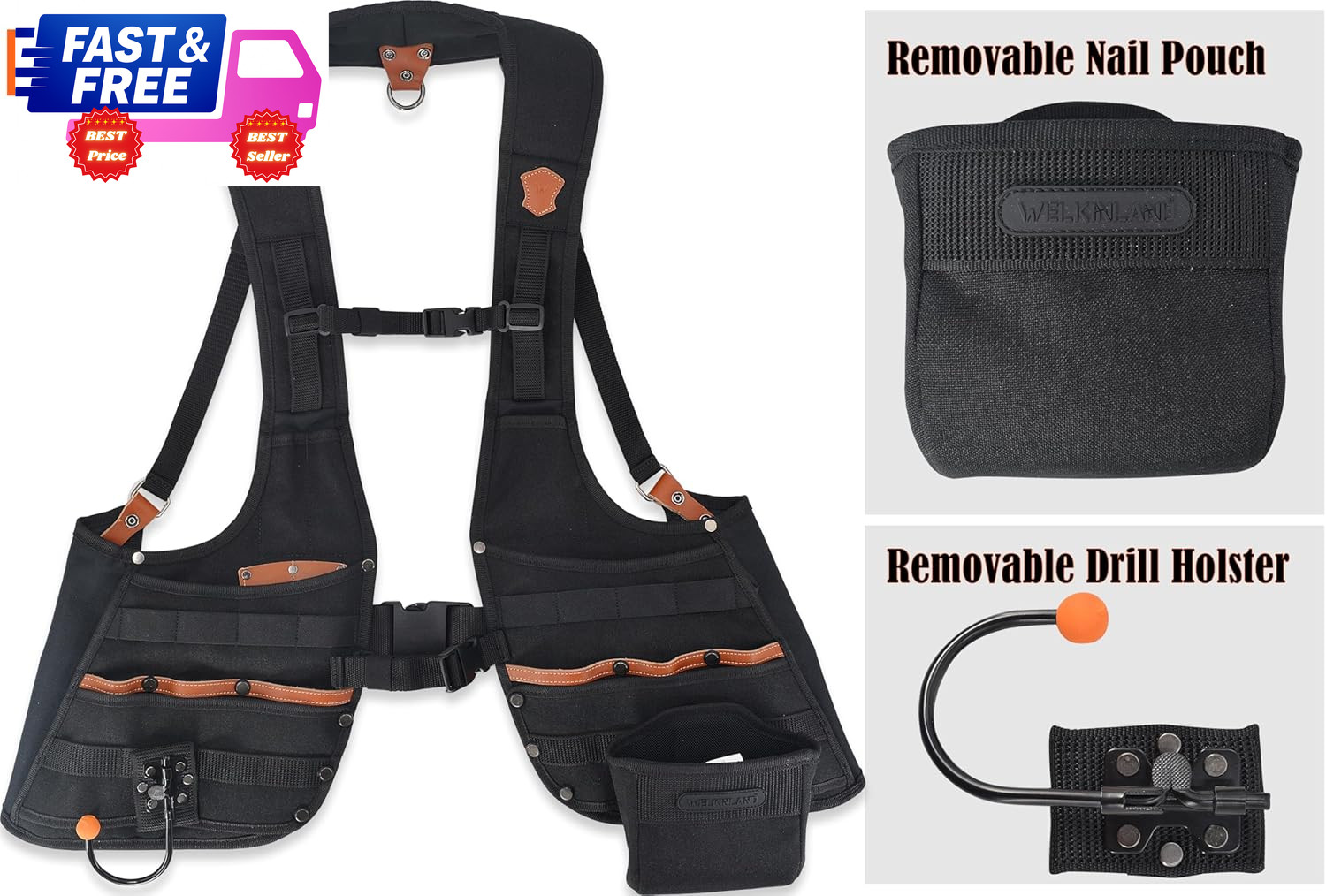 Top-G Leather Tool Vest for Men Electrician Construction Carpenter Multi-Pocket
