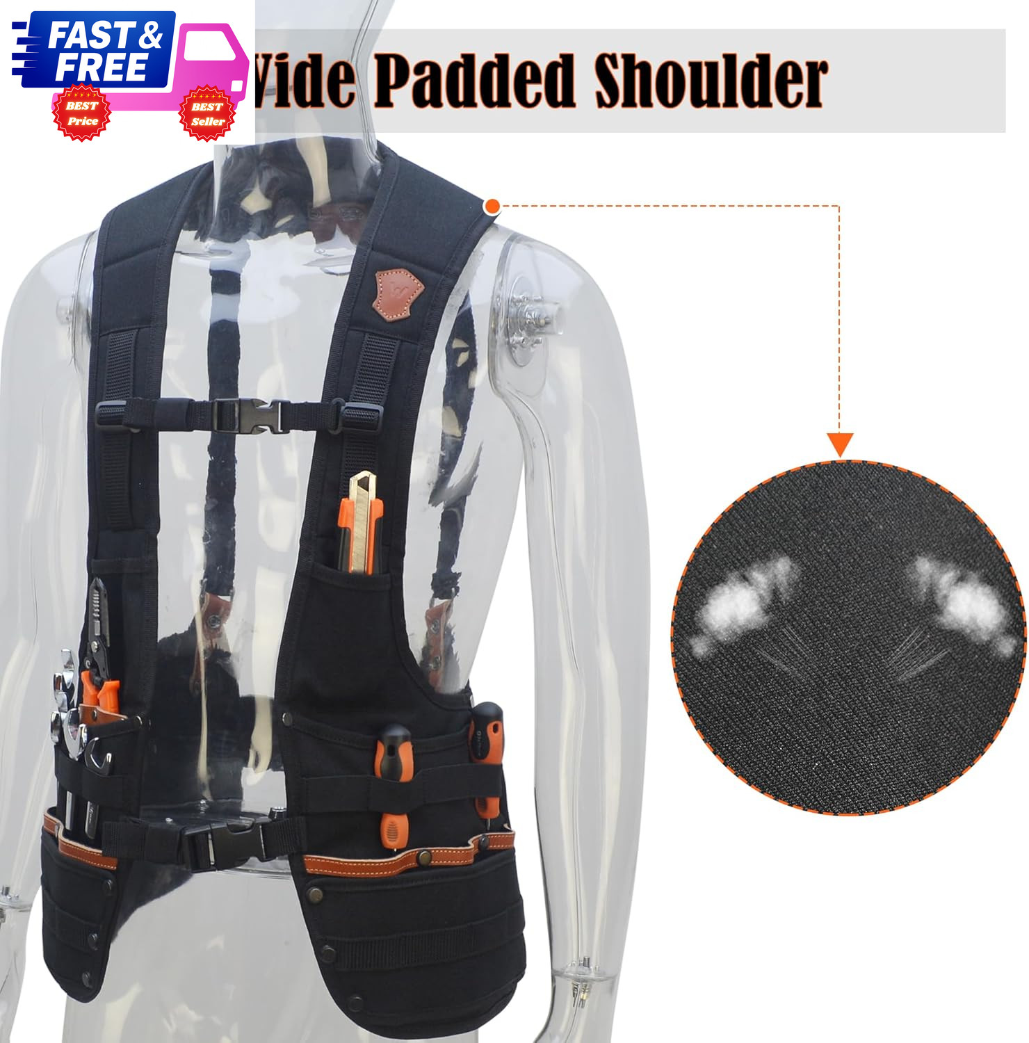 Top-G Leather Tool Vest for Men Electrician Construction Carpenter Multi-Pocket