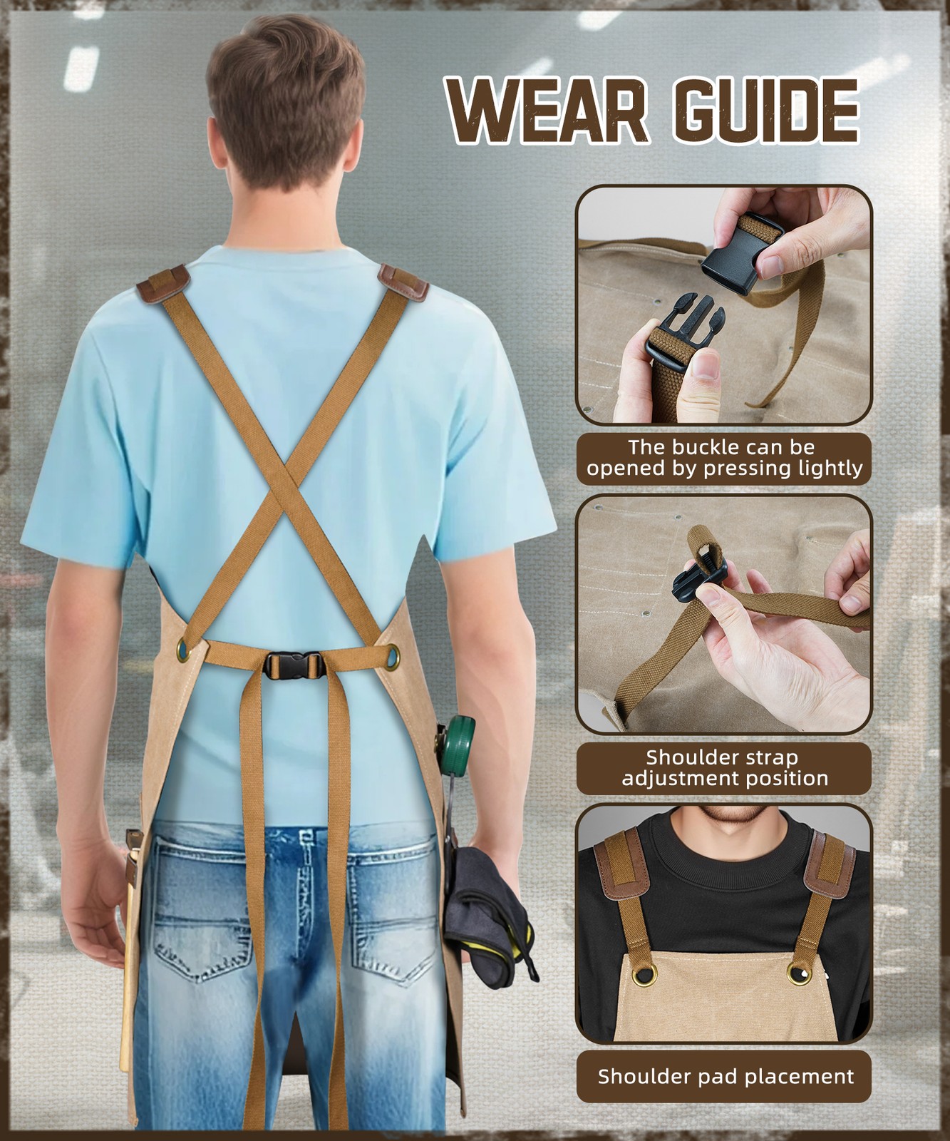 Canvas Cross Back Woodworking Tool Apron Heavy Duty Adjustable Work Apron Unisex