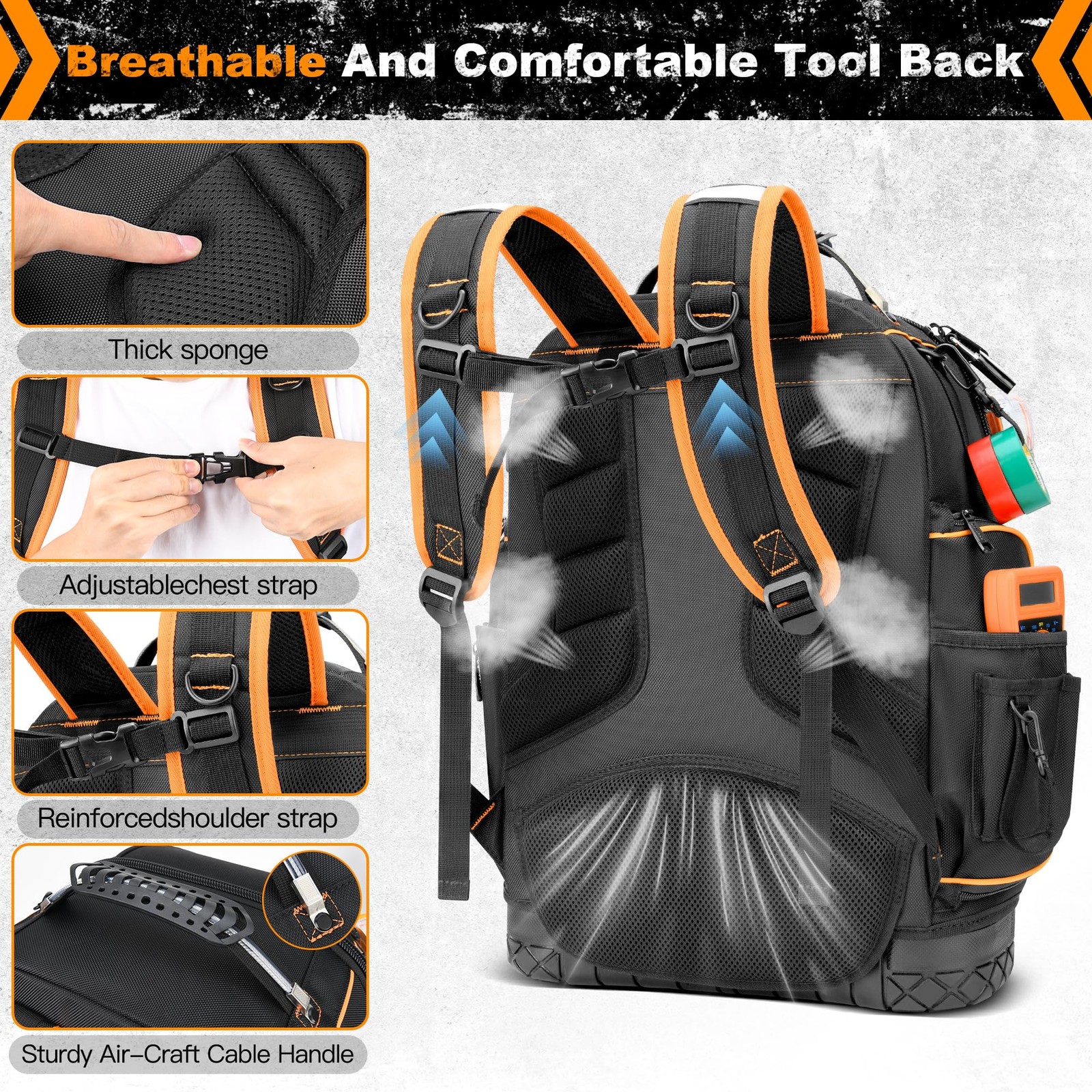 Srotek Tool Backpack Heavy Duty Full Opening Tool Backpack For Men Waterproof