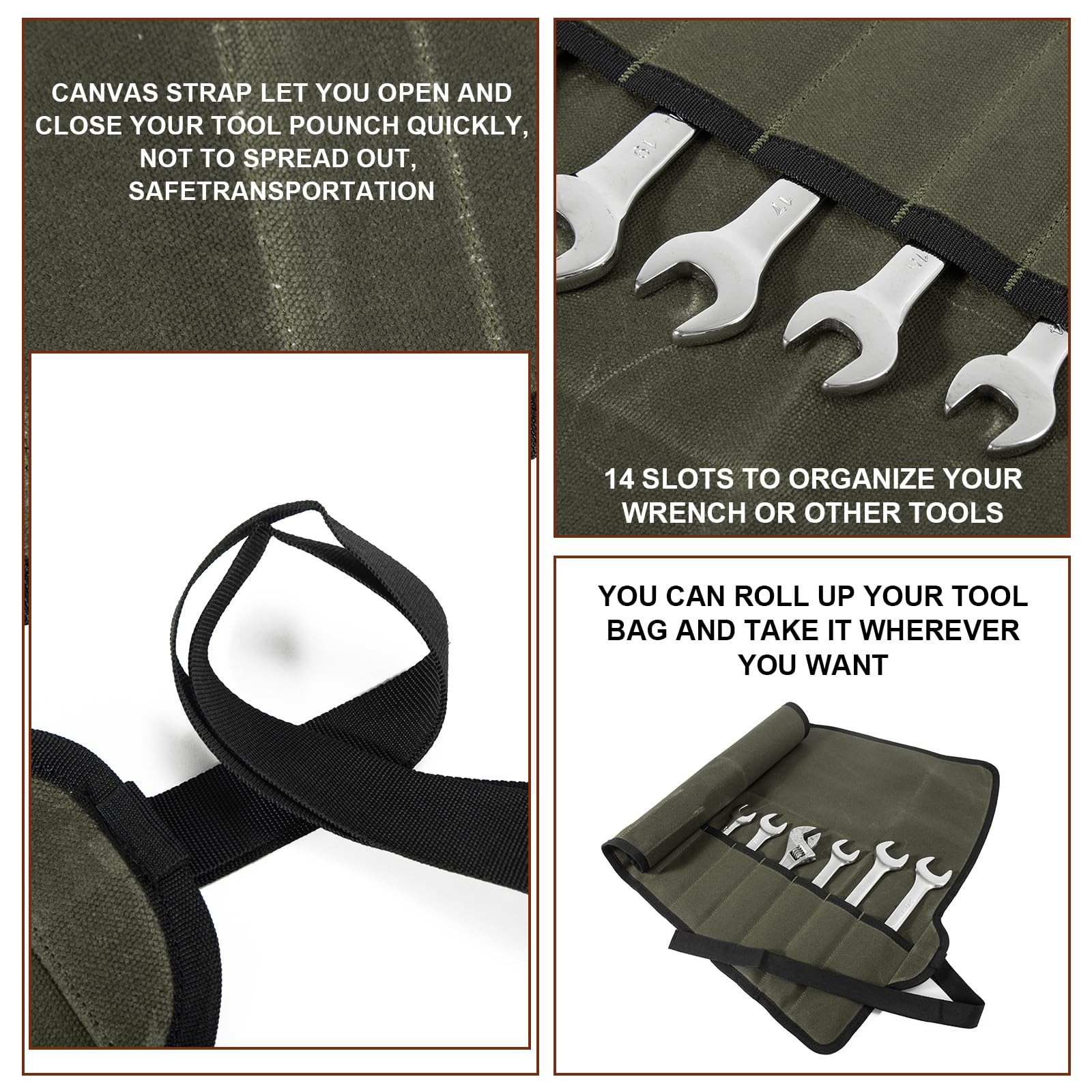 Baizoy Chisel Roll,6 Pockets Roll Up Tool 18.91″ L x 18.11″H, Army Green -3