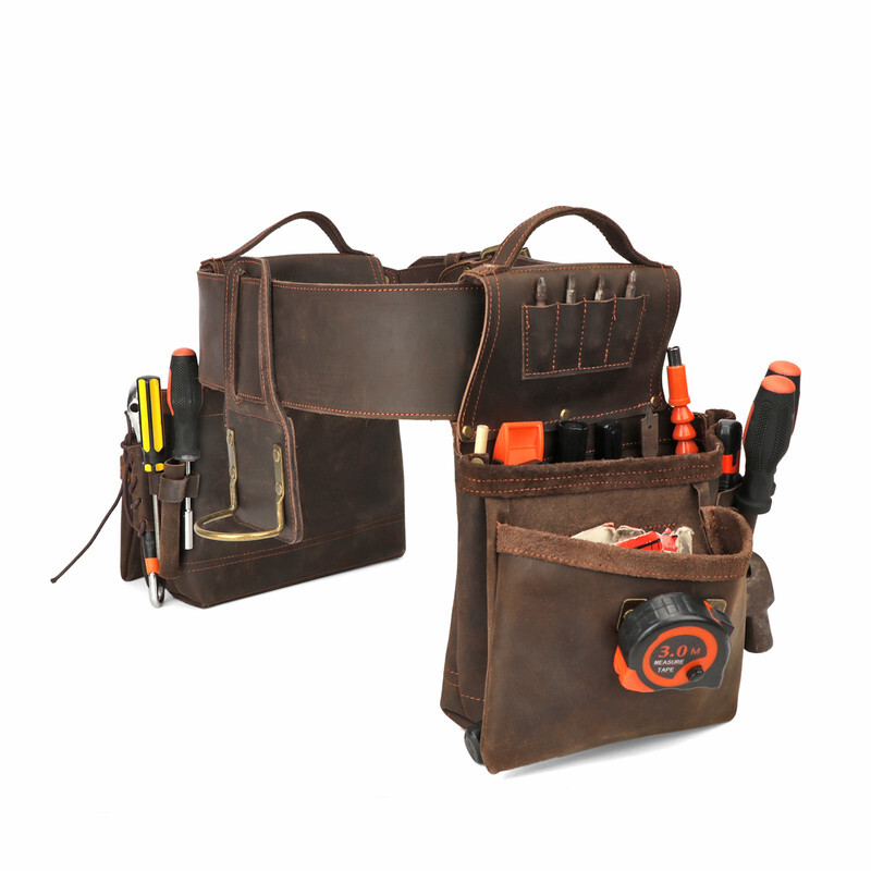 TOURBON Heavy Duty Tool Belt Pouch for Electricians Carpenter Contractor Leather