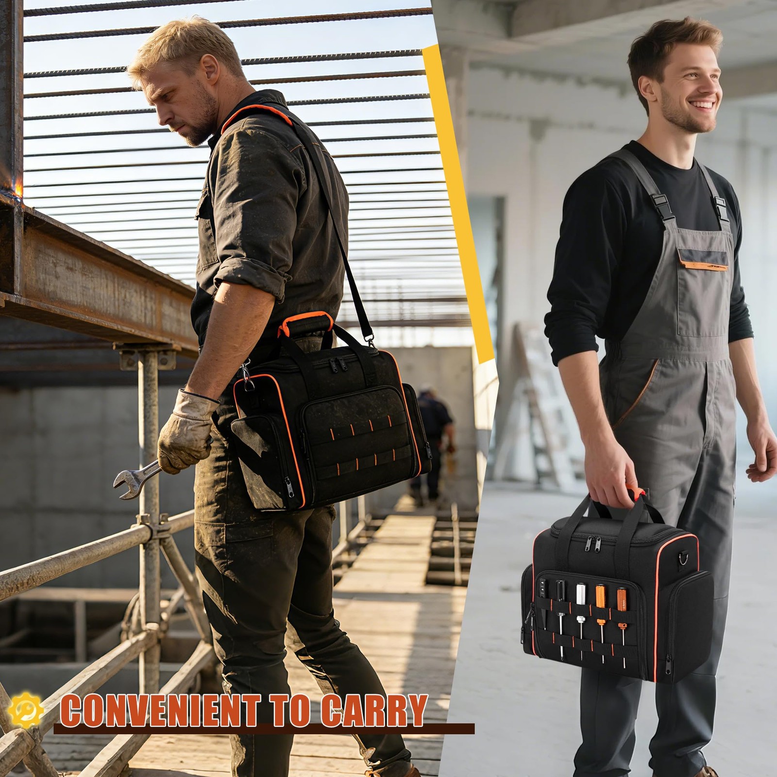 Marscamd Tool Bag with 3 Removable Cases, 2 Layers Black Red Binding