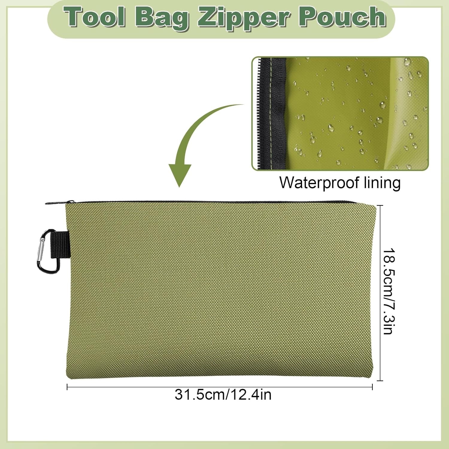 2Pack Waterproof Tool Pouch Zipper Bag 12″ x 7″ Heavy Duty Storage with Carabine