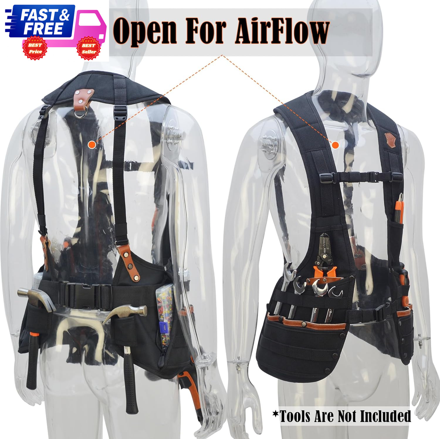 Top-G Leather Tool Vest for Men Electrician Construction Carpenter Multi-Pocket