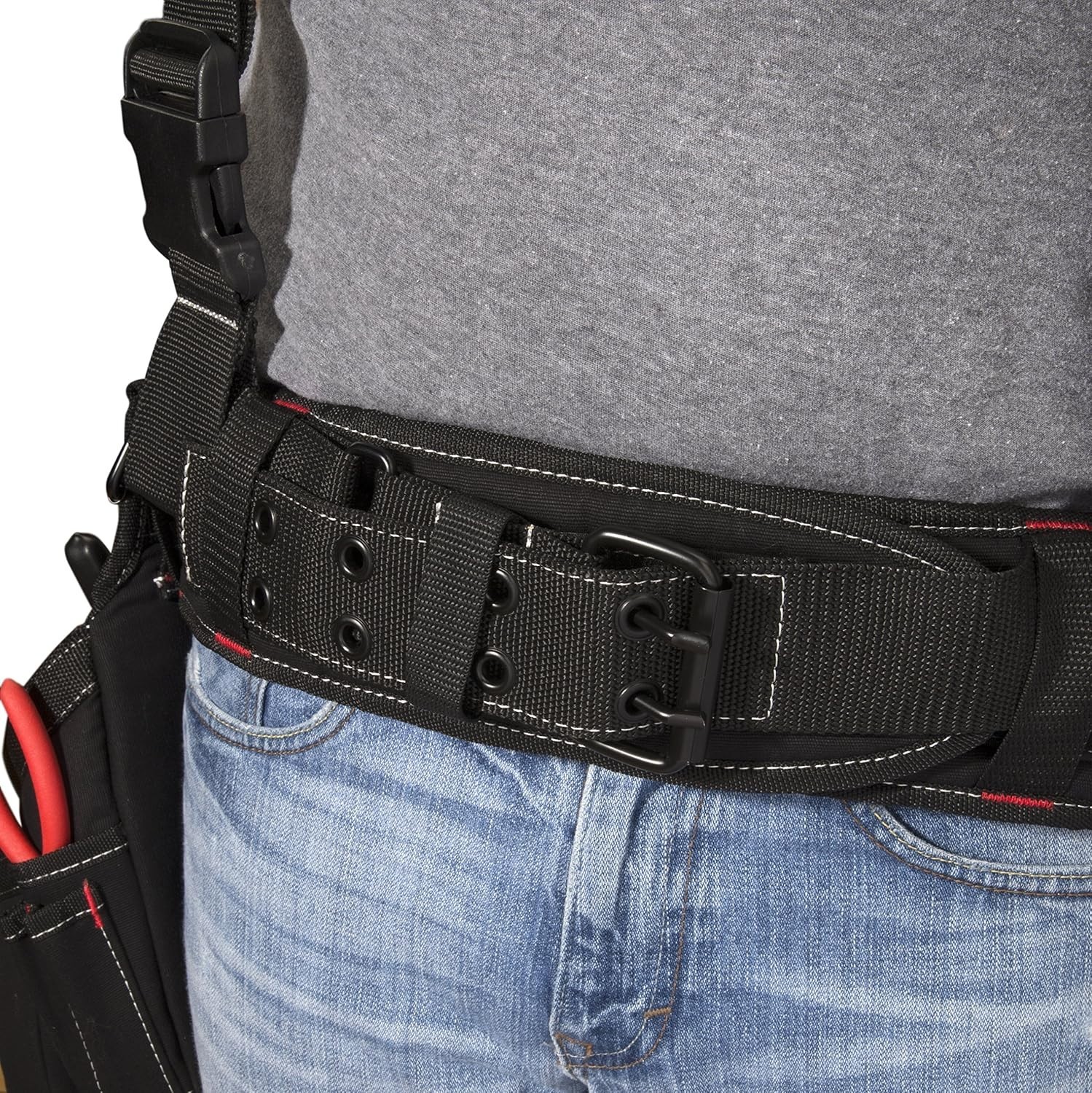 4-Piece Carpenter’s Work Rig, Padded Tool Belt Suspenders, Cooling Mesh, Leat…