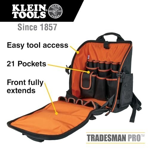 Heavy Duty Tool Bag Backpack, 21 Pocket Organizer, Water Resistant Tradesman Pro