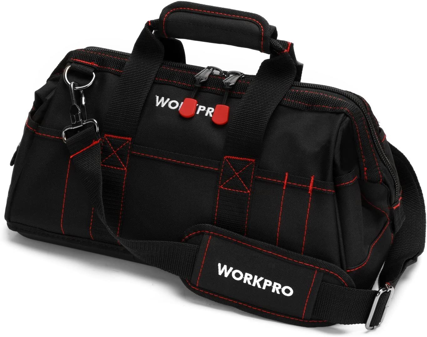WORKPRO 16″/14″/12″ Wide Mouth Tool Bag Black Tool Storage Tote with Rubber Base