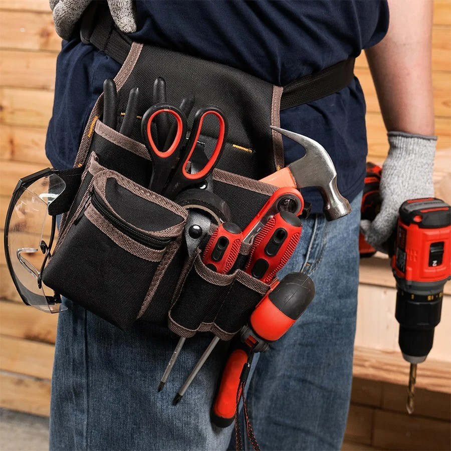 Electrician Waist Pocket Belt Tool Pouch Bag, Hardware Toolkit Work Organizer