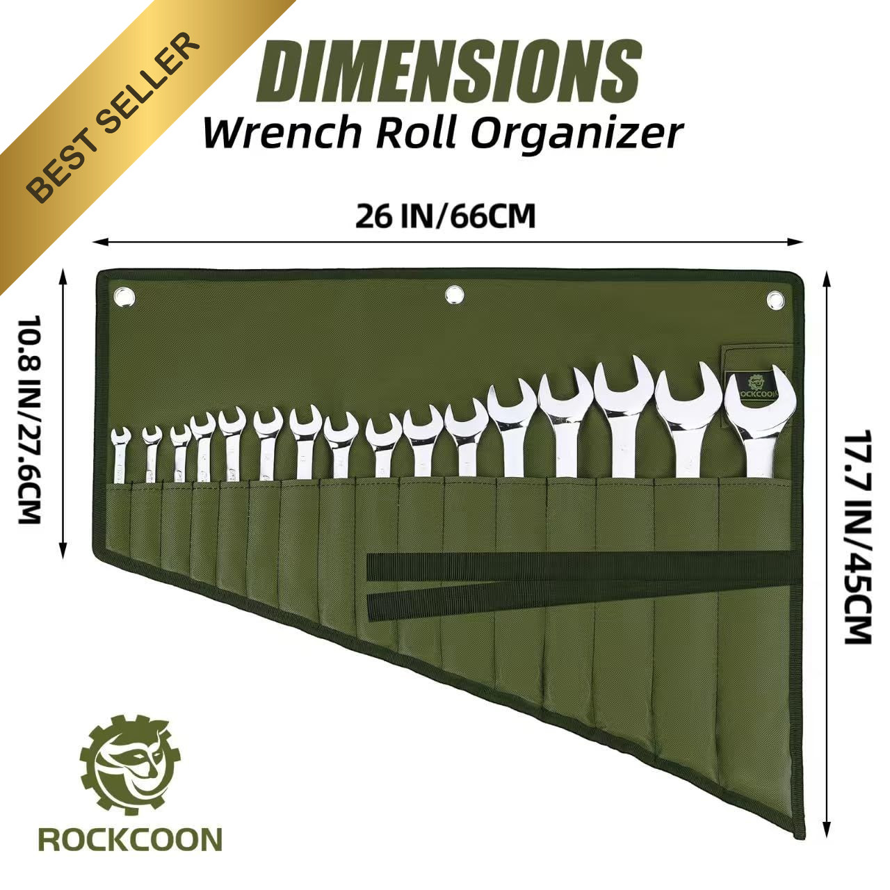Wrench Roll Organizer 16 Pocket Waterproof Oxford Tool Pouch Bag Green
