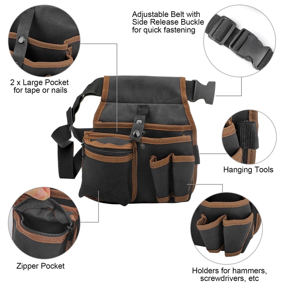 Electrician Waist Pocket Belt Tool Pouch Bag, Hardware Toolkit Work Organizer
