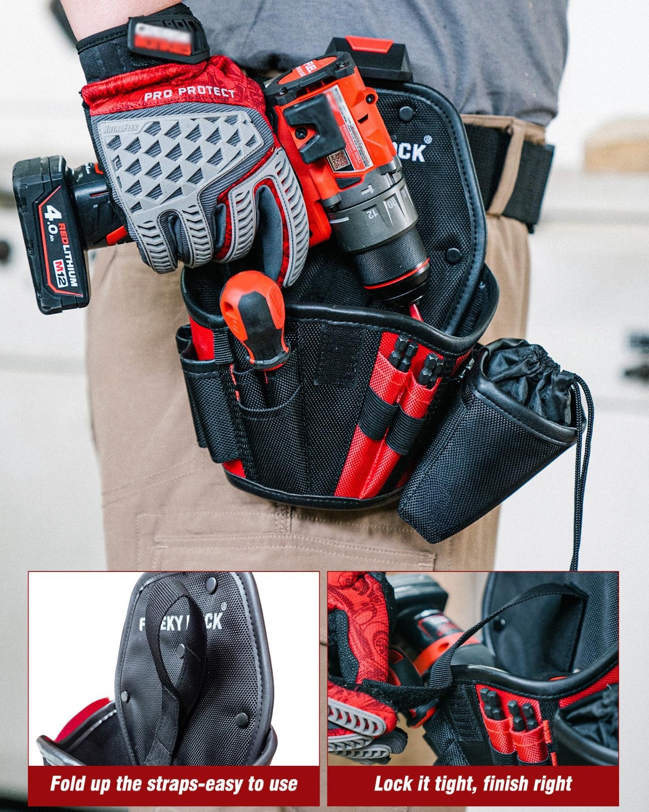 Heavy-Duty Drill Holster Tool Pouch with Belt Clip, 1680D Durable Adjustable Str