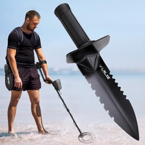 Metal Detector Shovel, Heavy Duty Double Serrated Edge Digging Tool with Belt