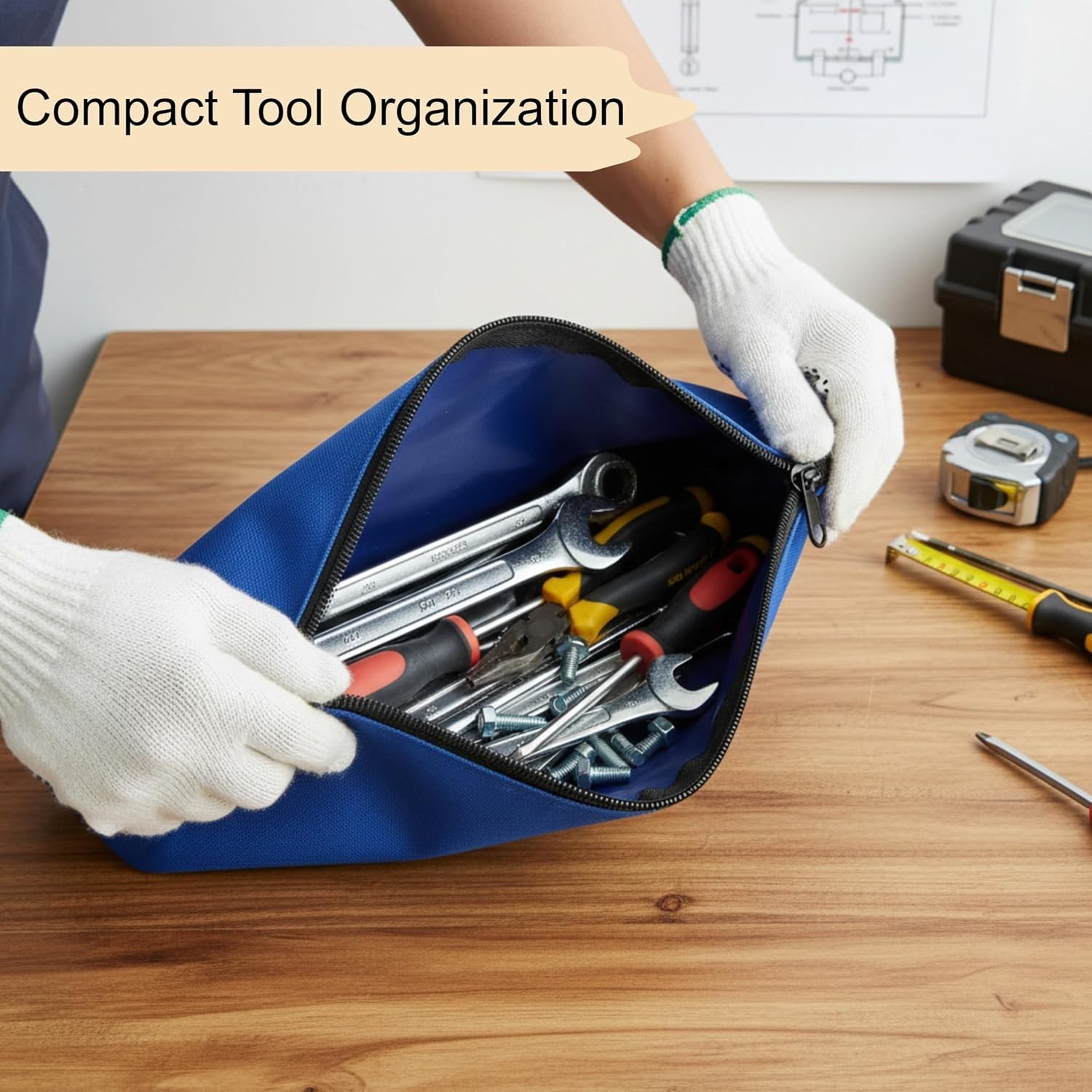 Compact 7.9×11.8 Heavy-Duty Tool Organizer Pouch with Zipper for Electricians