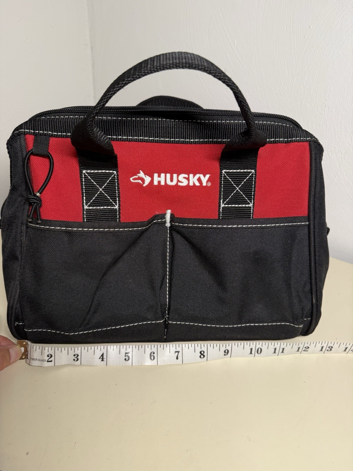 Husky Tool Bag 12″ 4 Pocket Zippered Polyester Tote Storage Organizer Red/Black