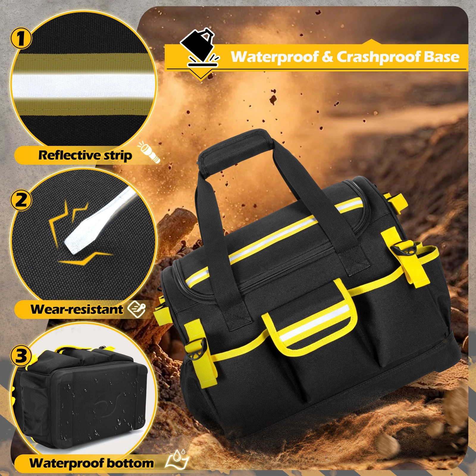 New Best 15-Inch Tool Bag with Hard Bottom, Electrician Box Organizer Detachable