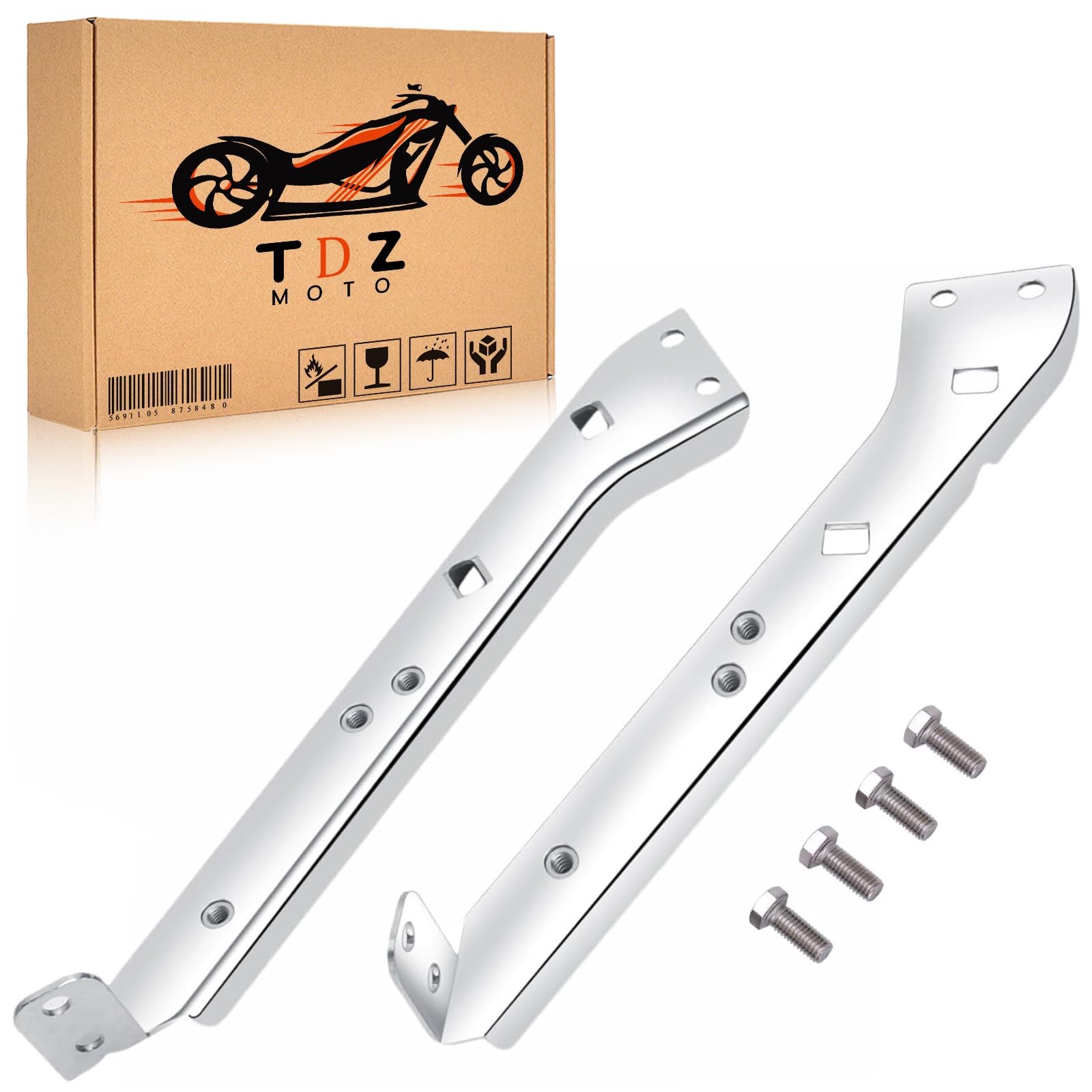 TDZ Chrome Saddlebag Rail Support Bracket Left & Right Side Fit for 1985-2008…