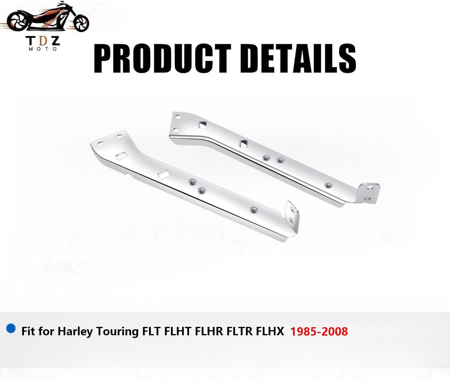 TDZ Chrome Saddlebag Rail Support Bracket Left & Right Side Fit for 1985-2008…