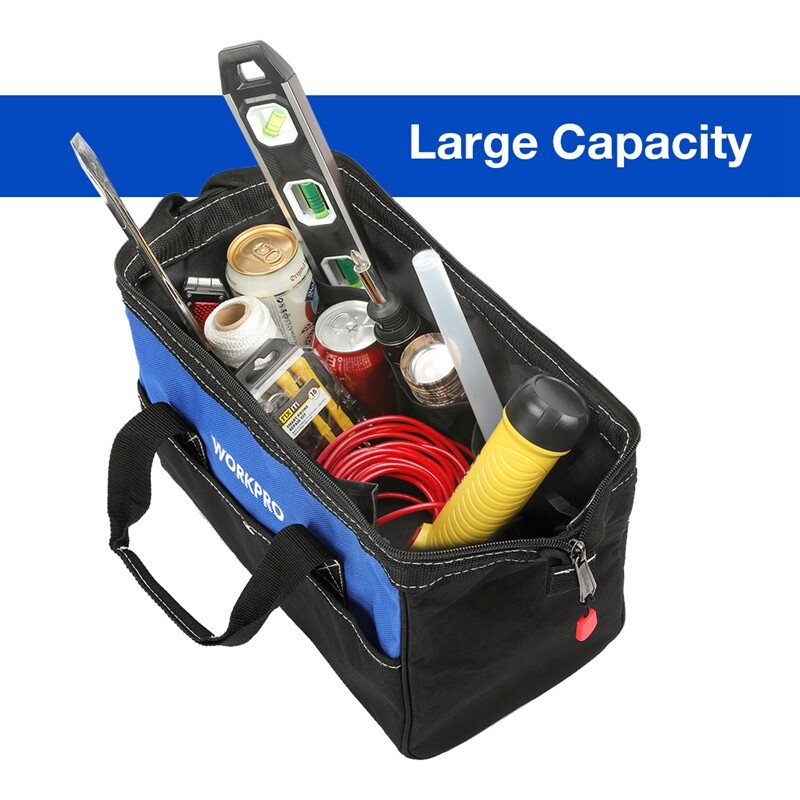 WORKPRO 13-Inch Tool Bag Wide Mouth Tool Tote Bag Tool Storage Bag Blue/Pink NEW