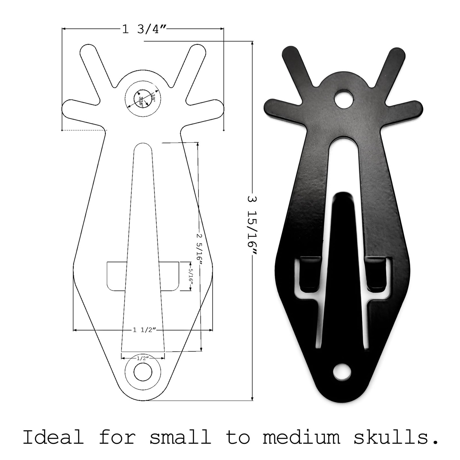 VMSIXVM European Mount Skull Hanger, Medium – 4″ L, Black, Deer Style