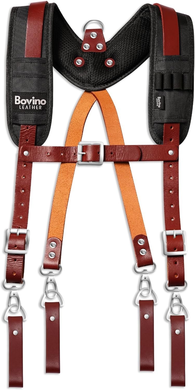 Professional Leather Tool Belt Suspenders with Padded Support – Unisex Large