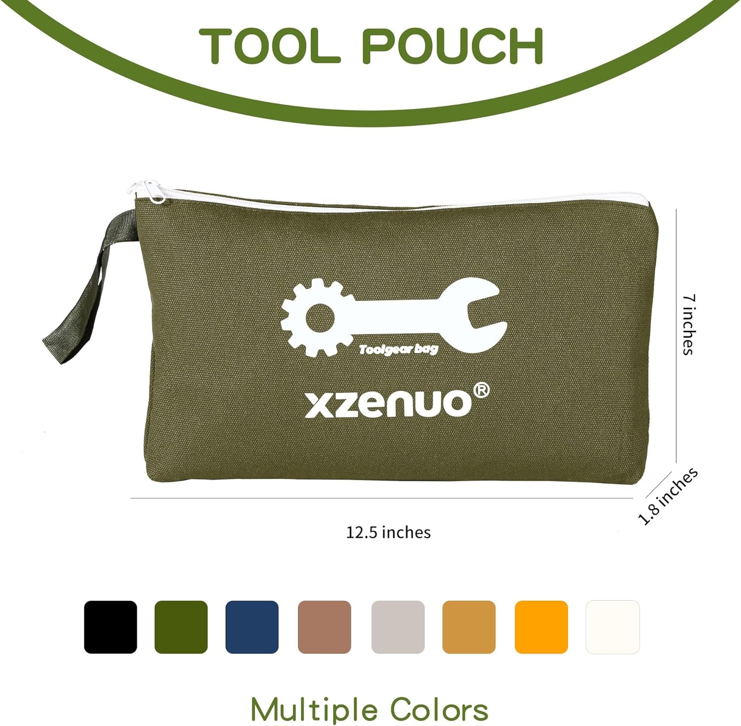 Tool Pouch Zipper Bag, 16oz Pure Cotton Canvas Tool Bag, 12.5 Inch Zipper Pouch