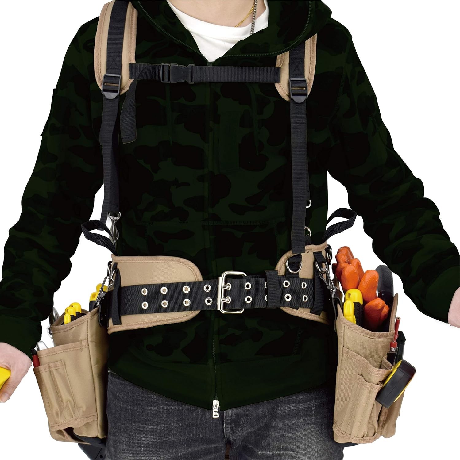 JACKSON PALMER Professional Tool Belt – Tan & Green (Comfort Rig Tan & Green)
