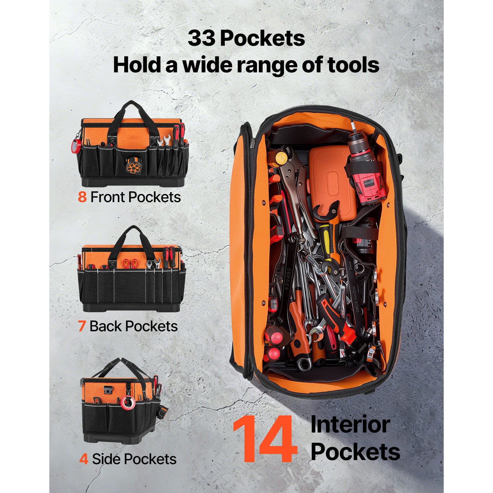 Uimoso 19.1-Inch Tool Bag with 33 Pockets and Water-Resistant Base