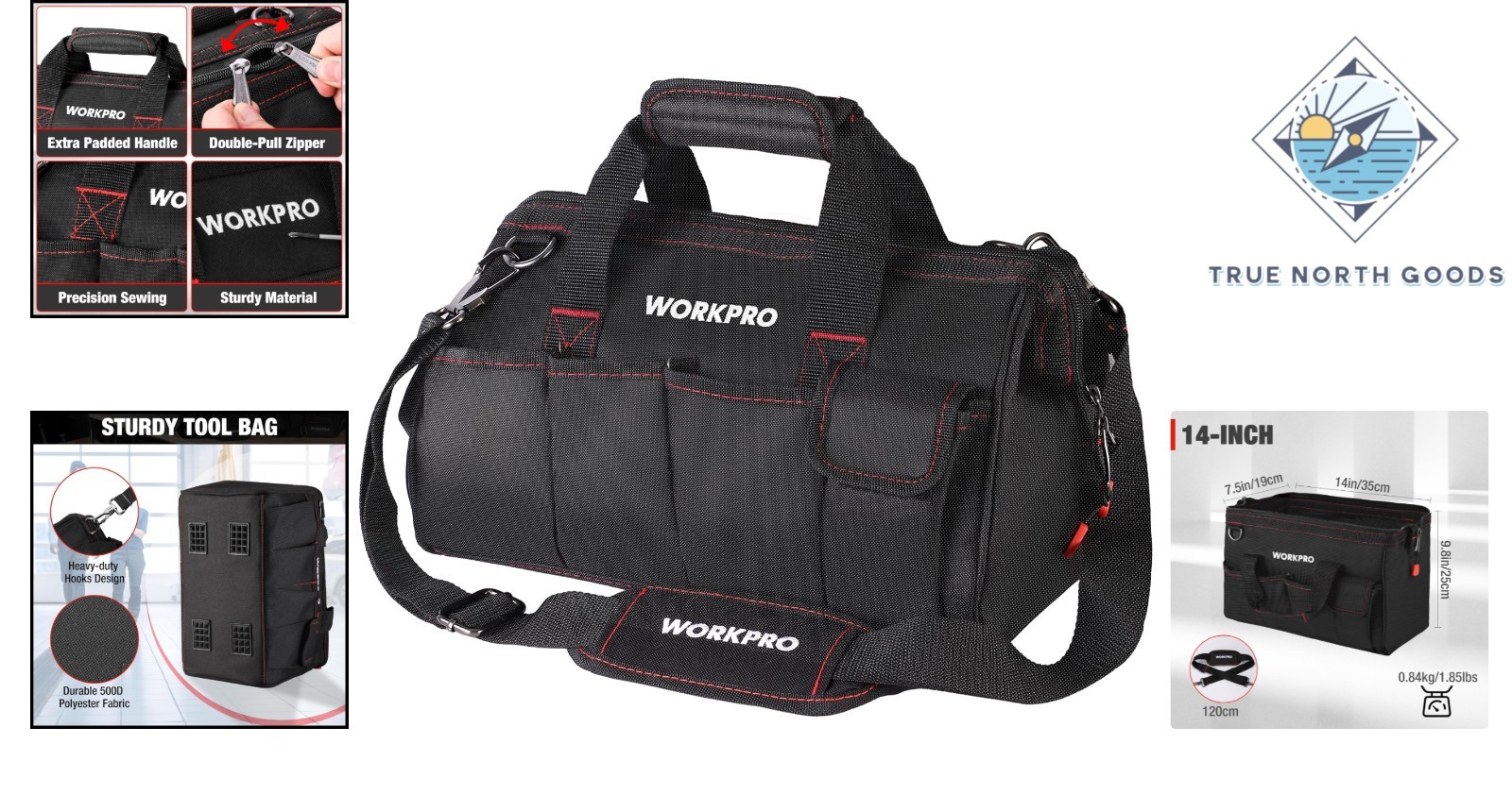 14-Inch Multi-Pocket Tool Organizer with Adjustable Strap – Black