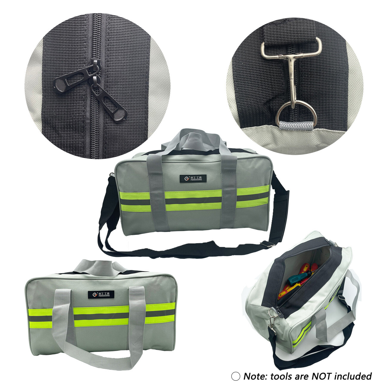 Canvas Tool Bag with Metal Zippers Muti-Purpose Portable Waterproof Multi-Pocket