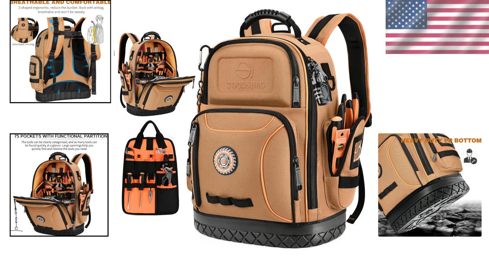Heavy Duty Tool Bag Backpack with 75 Pockets – Ideal for Electricians & HVAC
