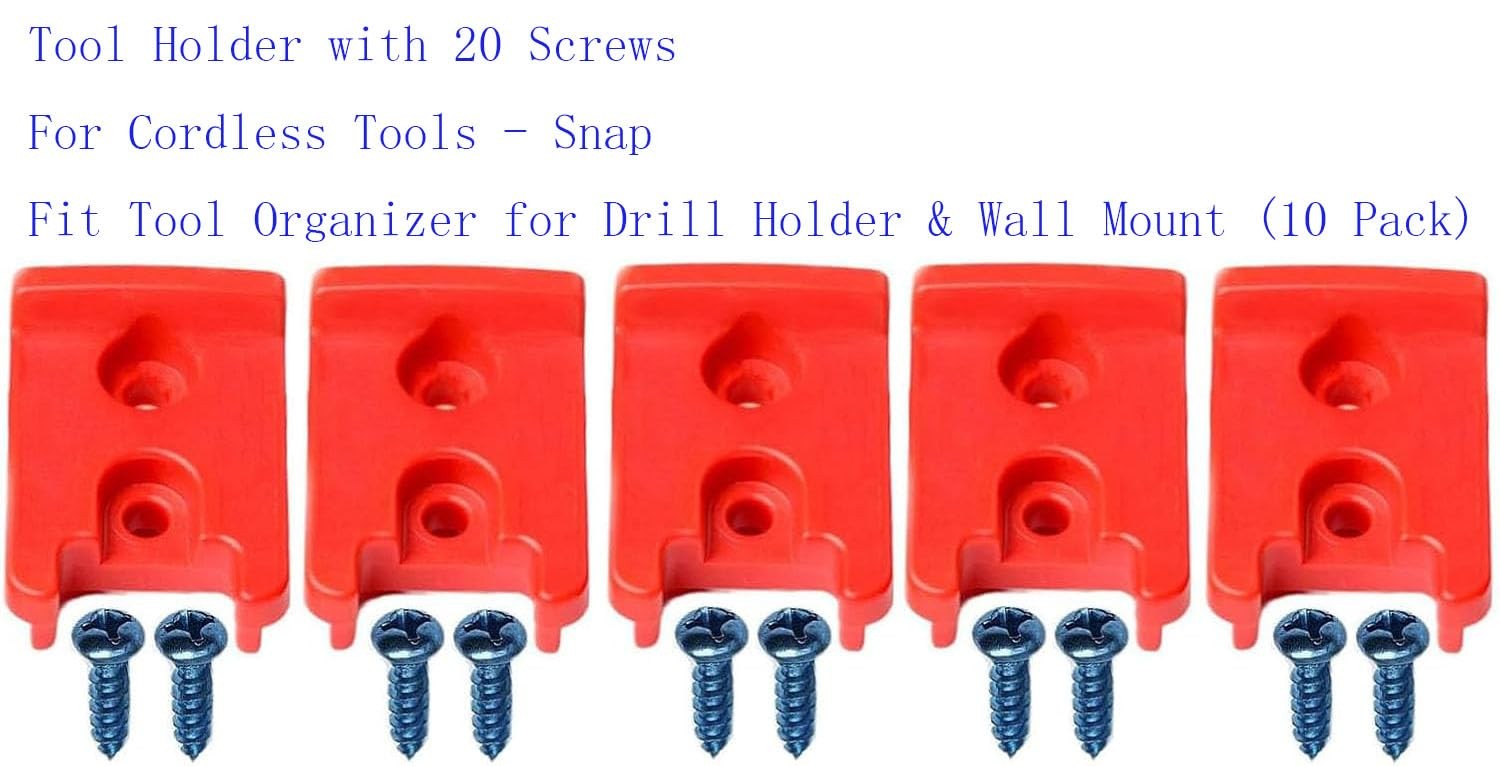 10 PCS Tool Holder 20 Screws Cordless Snap Fit Organizer Drill Wall Mount