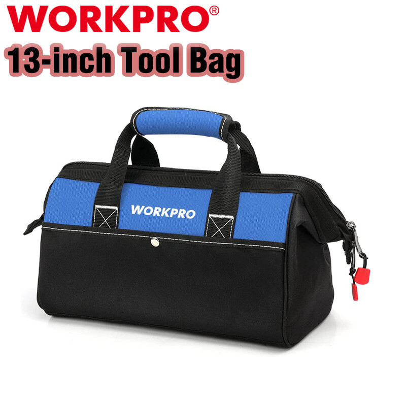WORKPRO 13-in Tool Bag Wide Mouth Tool Tote Bag Inside Pockets Tool Storage Case