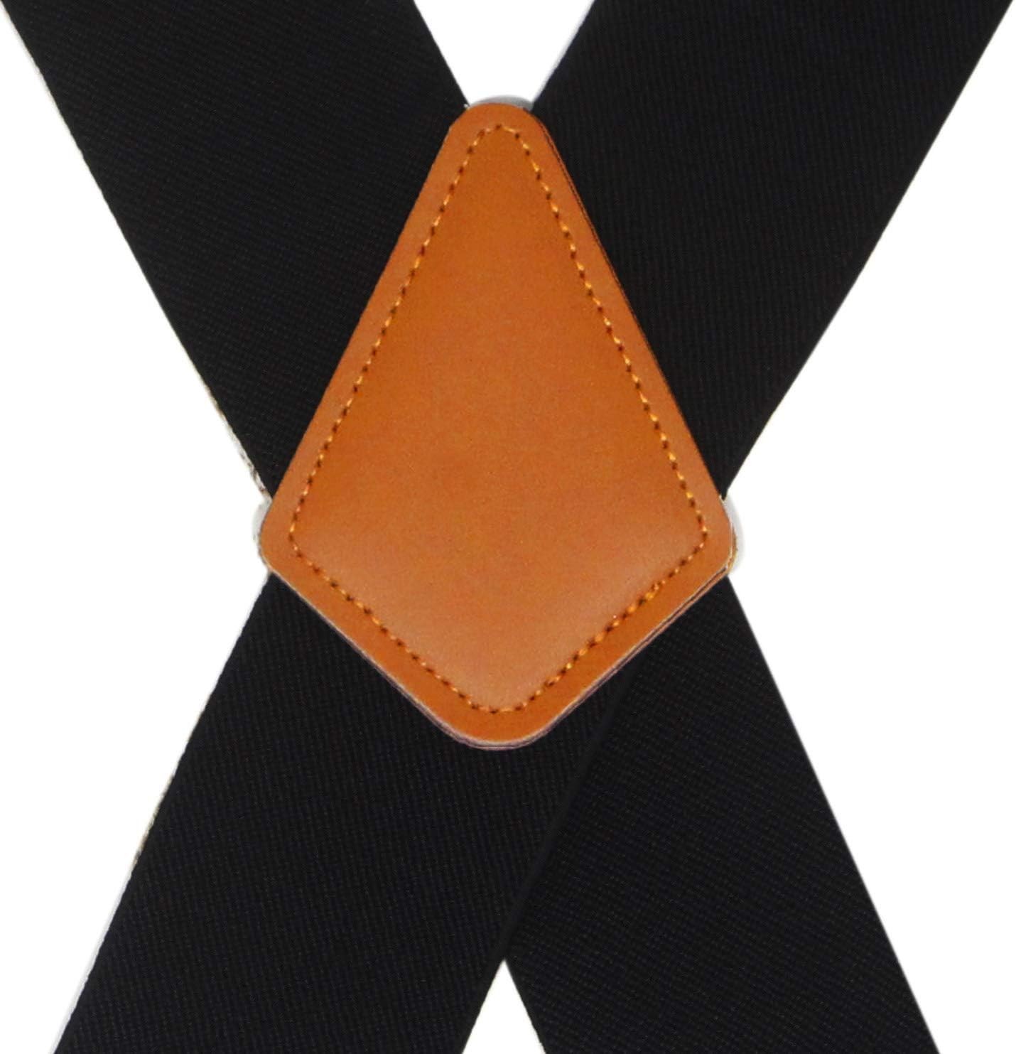 Men’s Suspenders X Back 2 Inches Wide with Extra Heavy Clips Adjustable Black