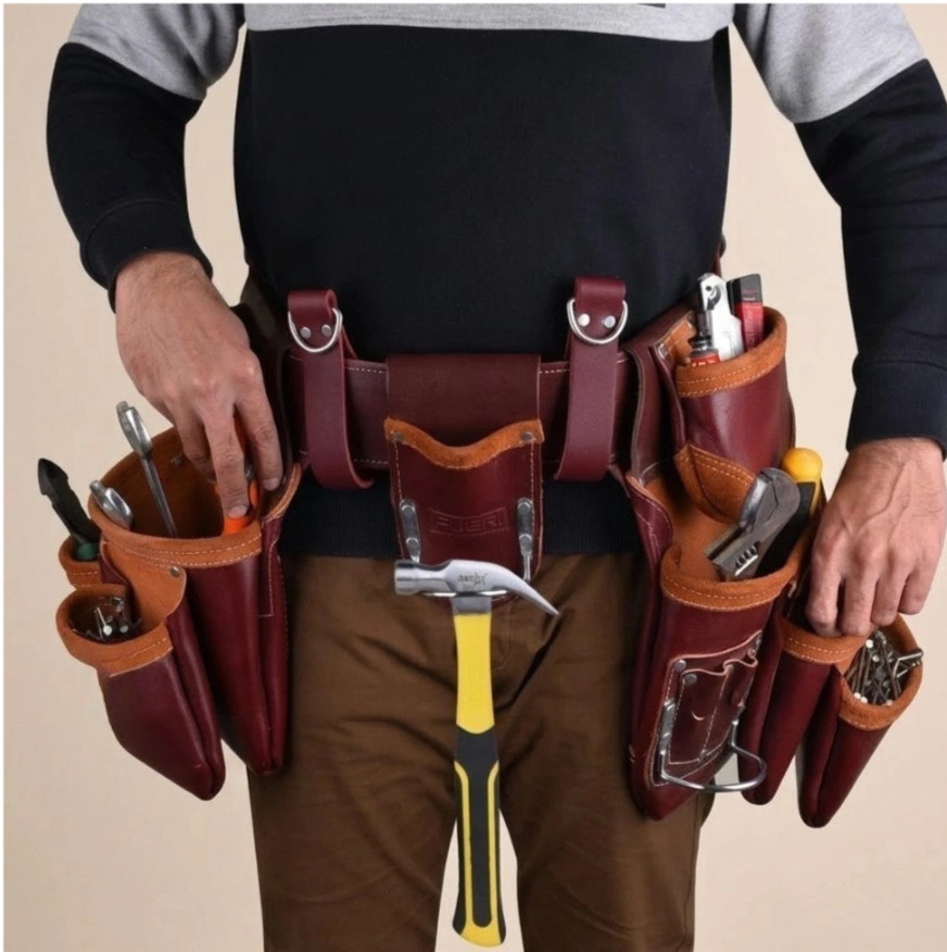 Heavy Duty Leather Carpenter Tool Belt 19 Pocket Electrician Tool Pouch