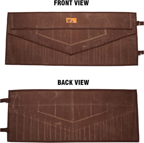 BULL TOOLS 26 Pocket Wrench Organizer Roll-Up Waxed Canvas, Cinnamon Brown