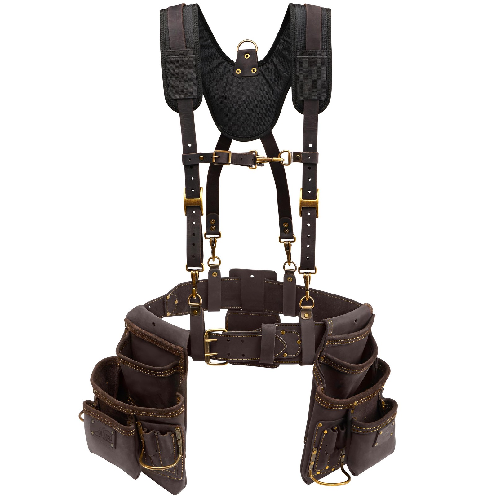 Pro Oil Tanned Leather Tool Belt with Padded Suspenders Leather Carpenter Tool B