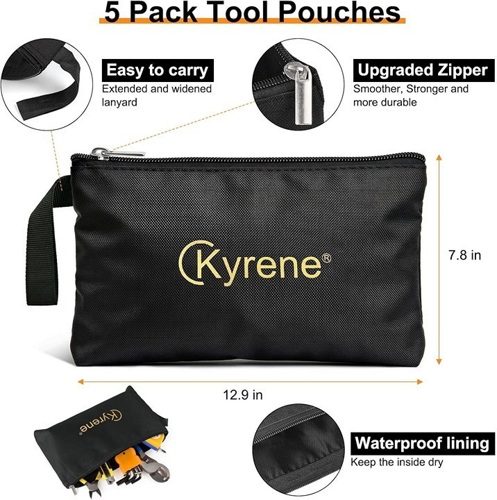 5 Pack Tool Pouches with Zipper, Utility Multipurpose Storage Organizer Tool Zip