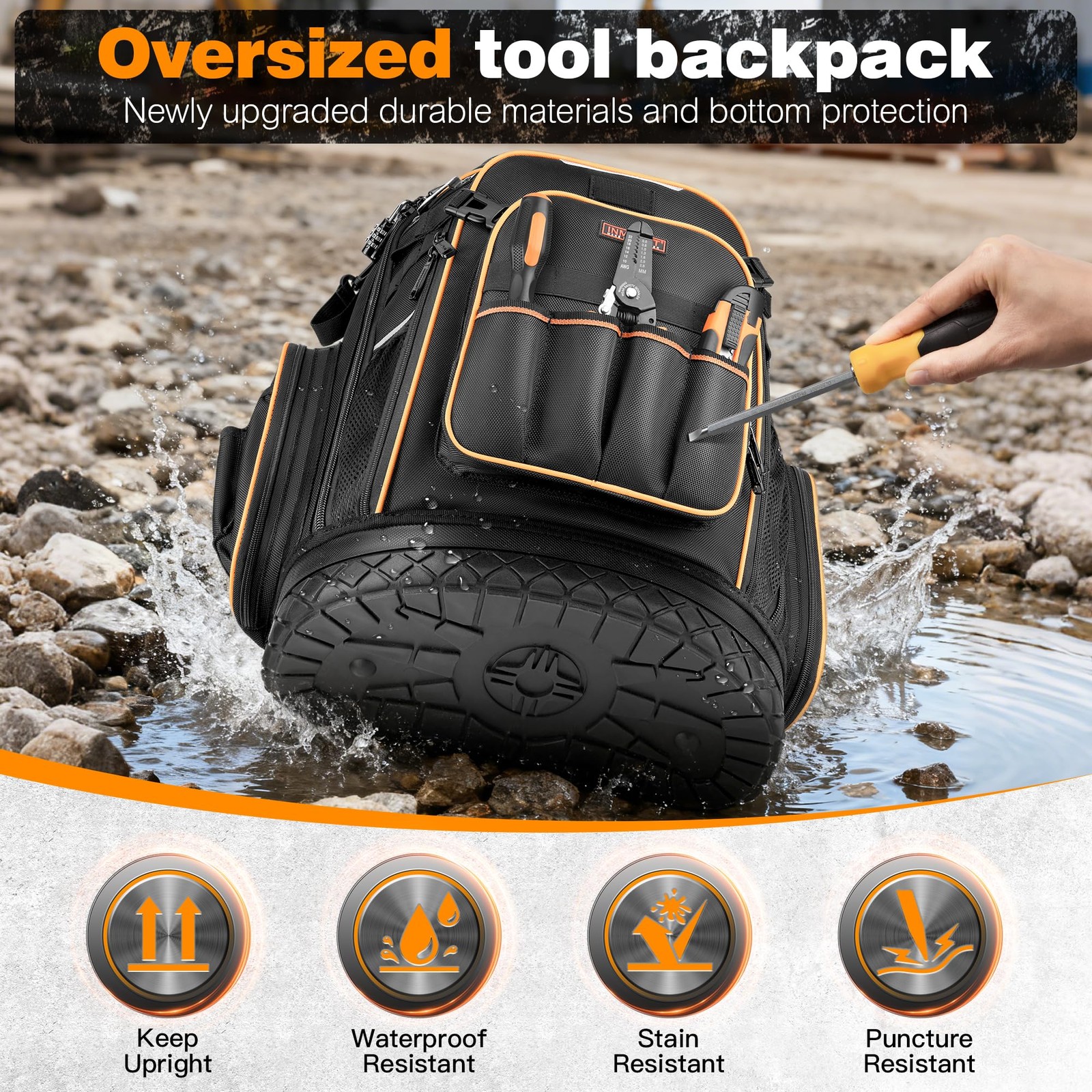 Srotek Tool Backpack Heavy Duty Full Opening Tool Backpack For Men Waterproof